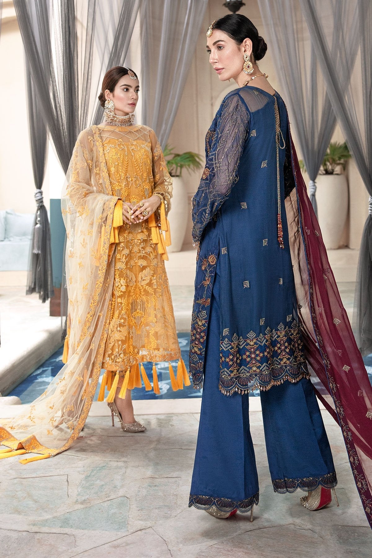3004-POLO-BLUE EMBROIDERED BEMBERG CHIFFON UNSTITCHED