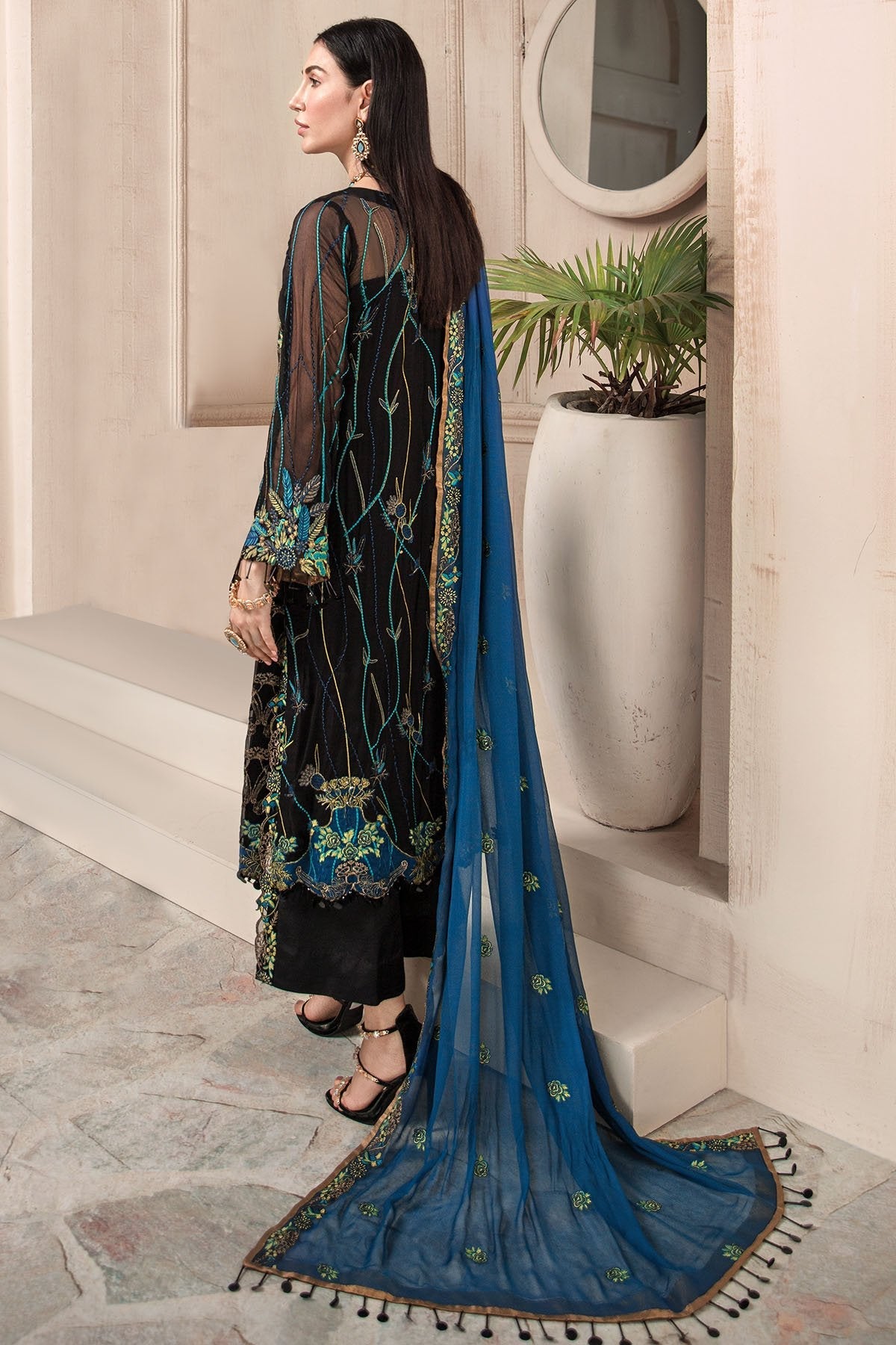 3005-MAIRE EMBROIDERED BEMBERG CHIFFON UNSTITCHED