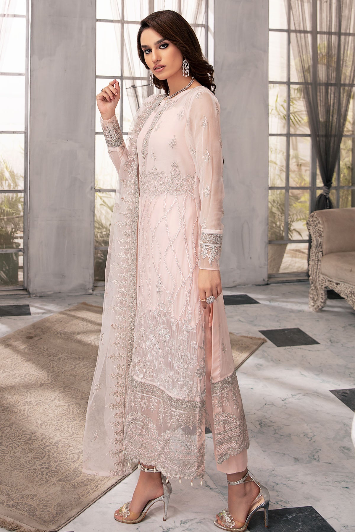 3006-OLD-FLAME EMBROIDERED BEMBERG CHIFFON UNSTITCHED