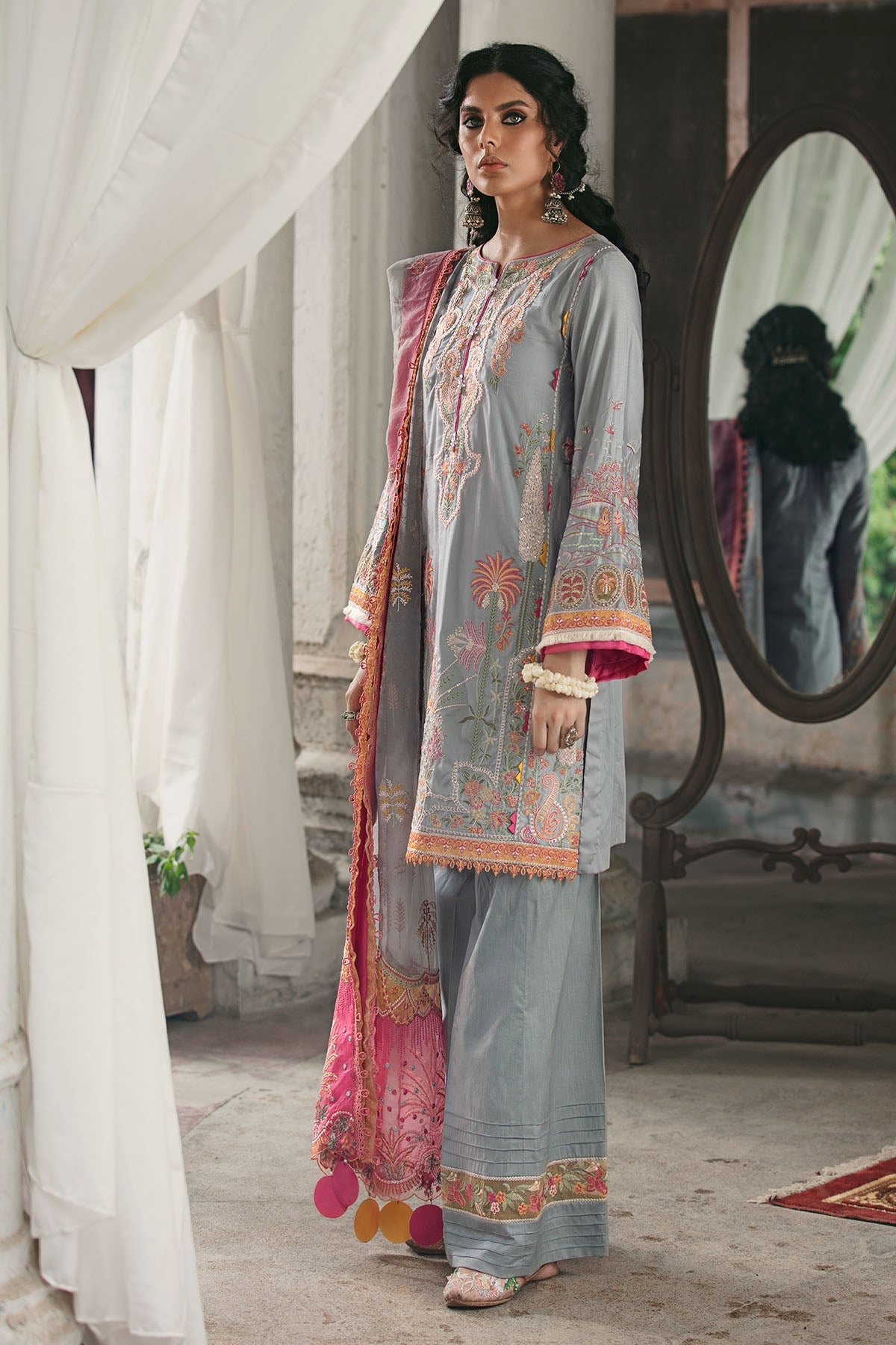 3023-NAAZ- B EMBROIDERED COTTON SATIN UNSTITCHED