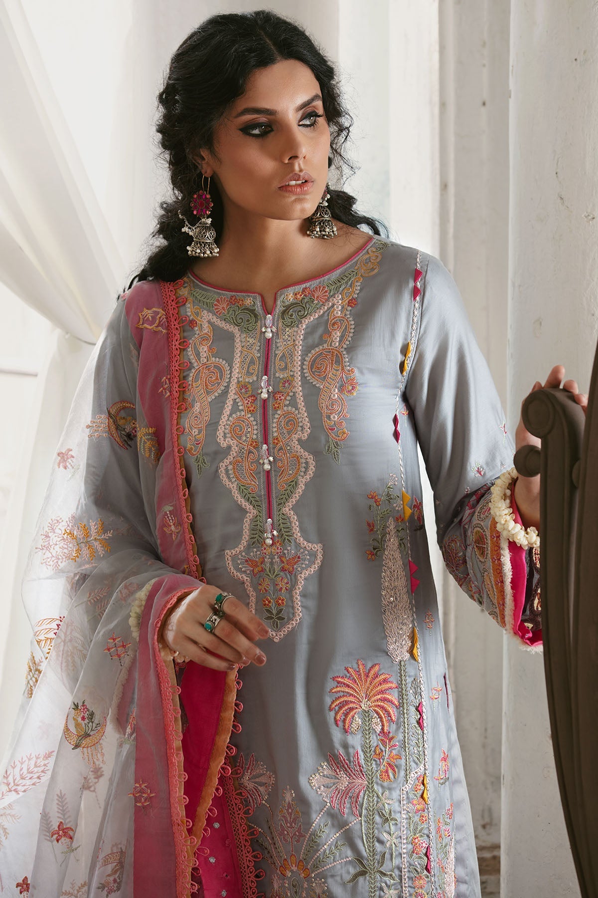 3023-NAAZ- B EMBROIDERED COTTON SATIN UNSTITCHED
