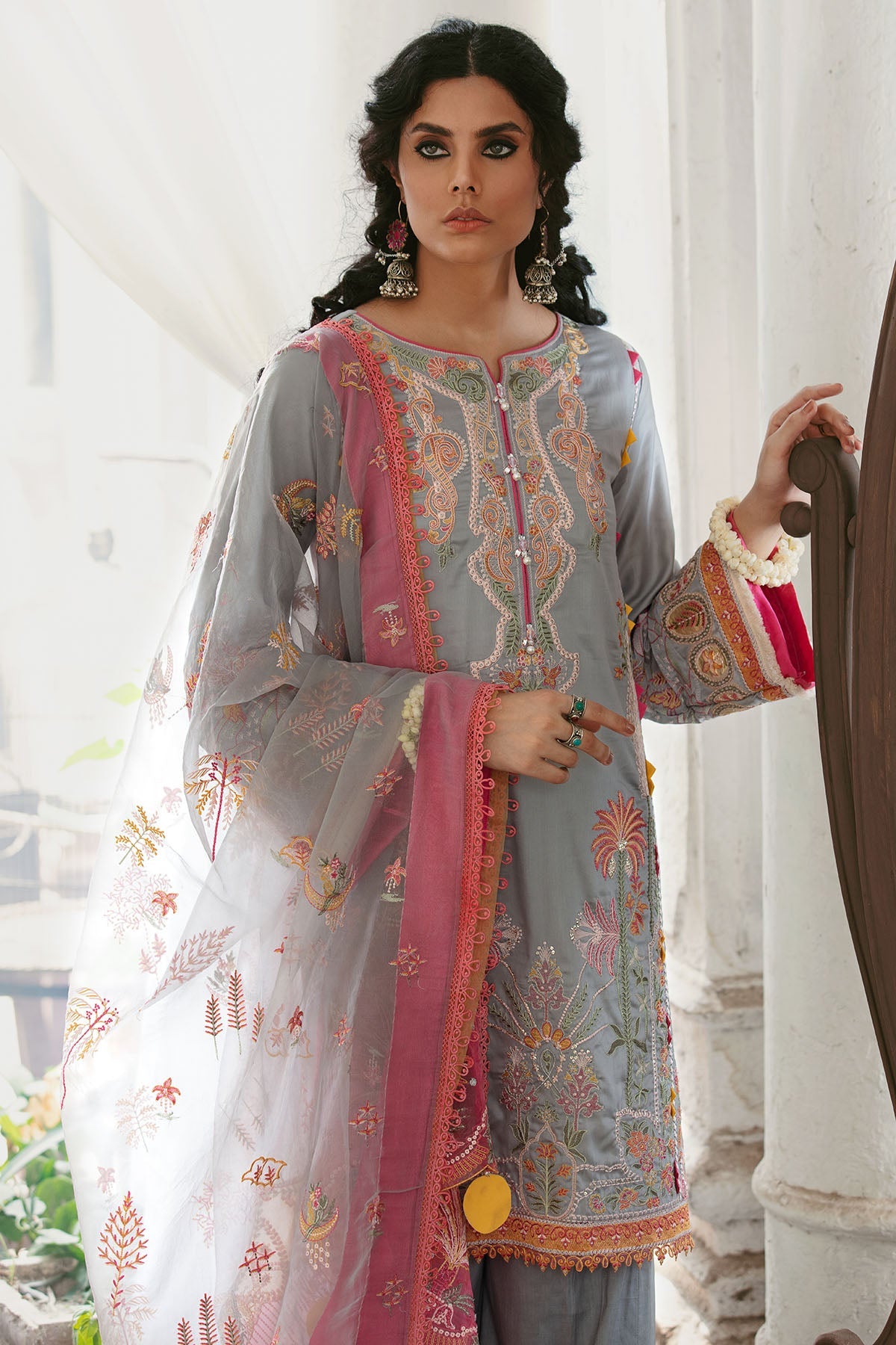 3023-NAAZ- B EMBROIDERED COTTON SATIN UNSTITCHED