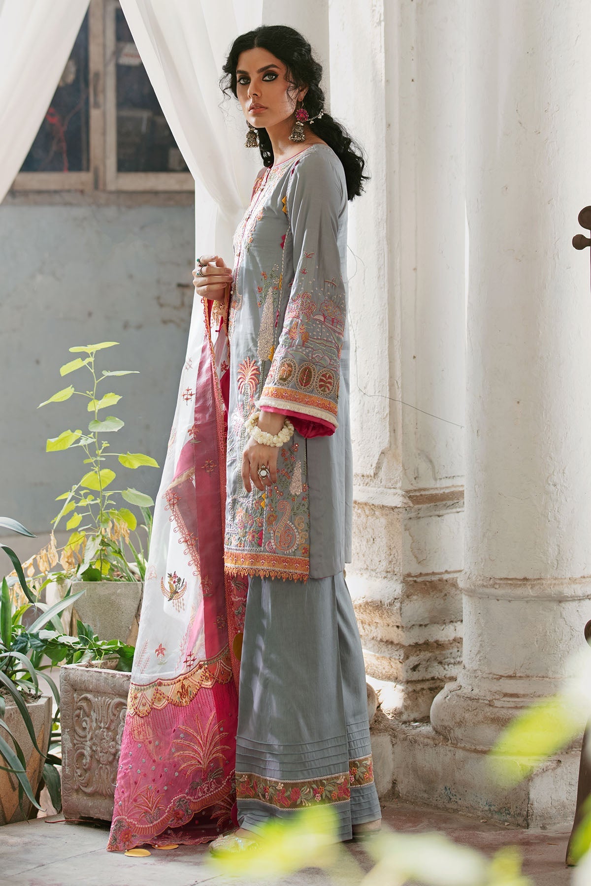 3023-NAAZ- B EMBROIDERED COTTON SATIN UNSTITCHED