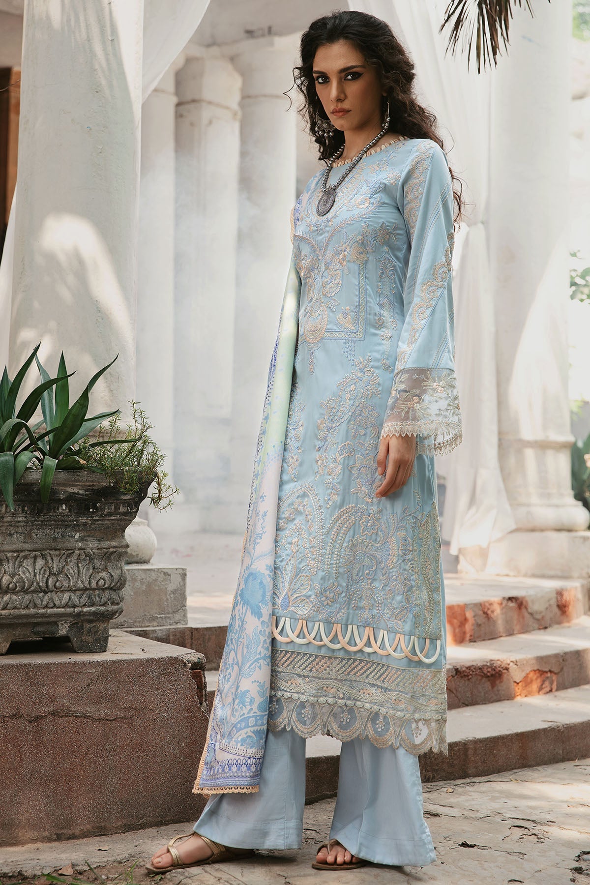 3025-MAHGOL- B EMBROIDERED COTTON SATIN UNSTITCHED