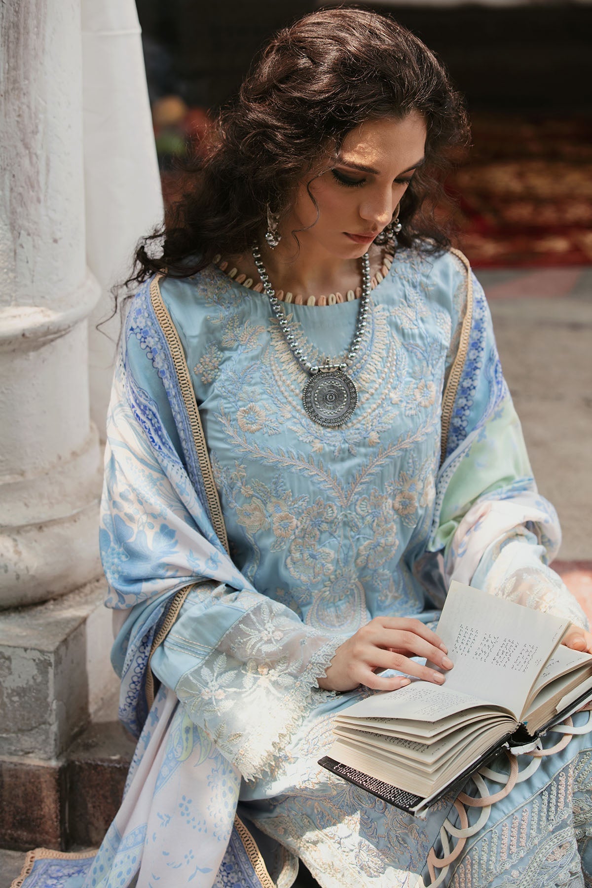 3025-MAHGOL- B EMBROIDERED COTTON SATIN UNSTITCHED