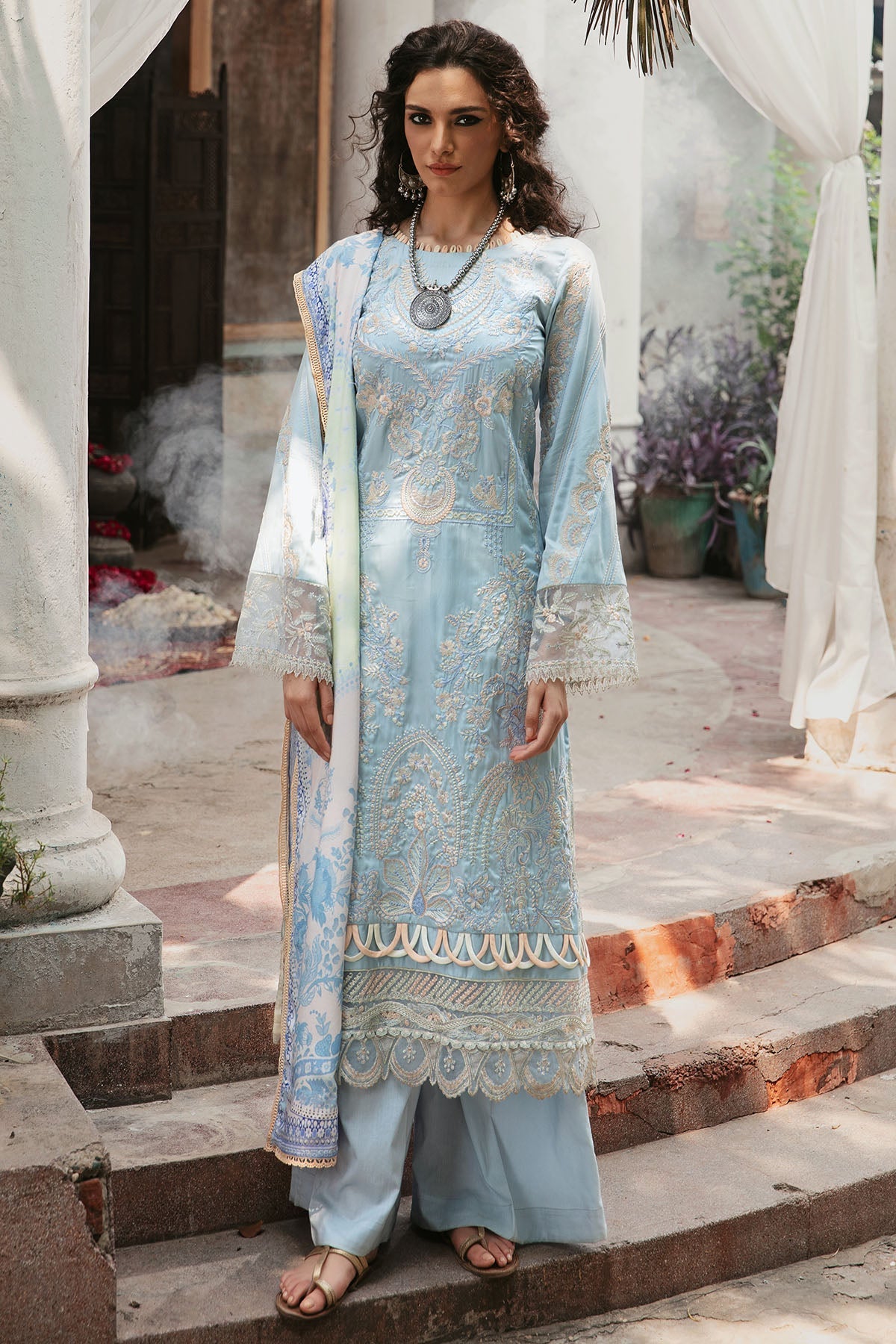 3025-MAHGOL- B EMBROIDERED COTTON SATIN UNSTITCHED