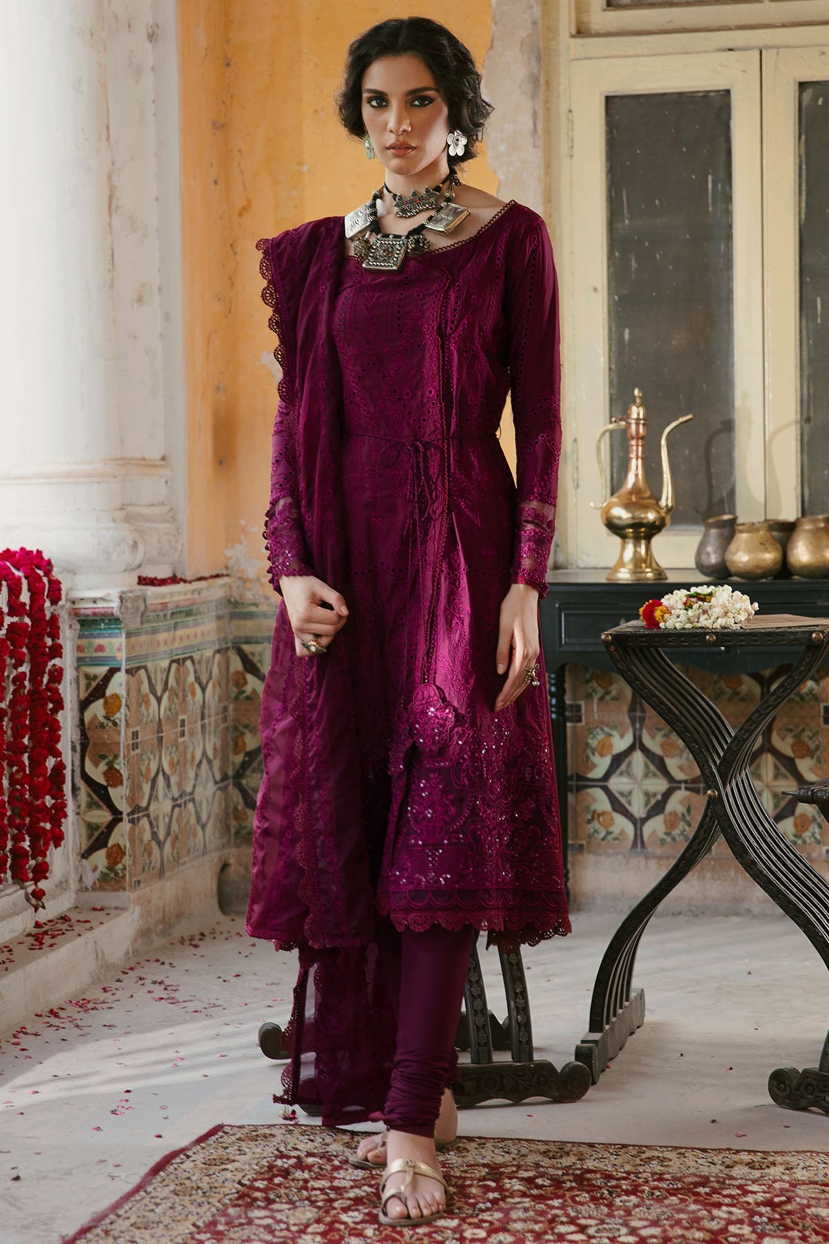 3027-MAHROZ- A EMBROIDERED COTTON SATIN UNSTITCHED