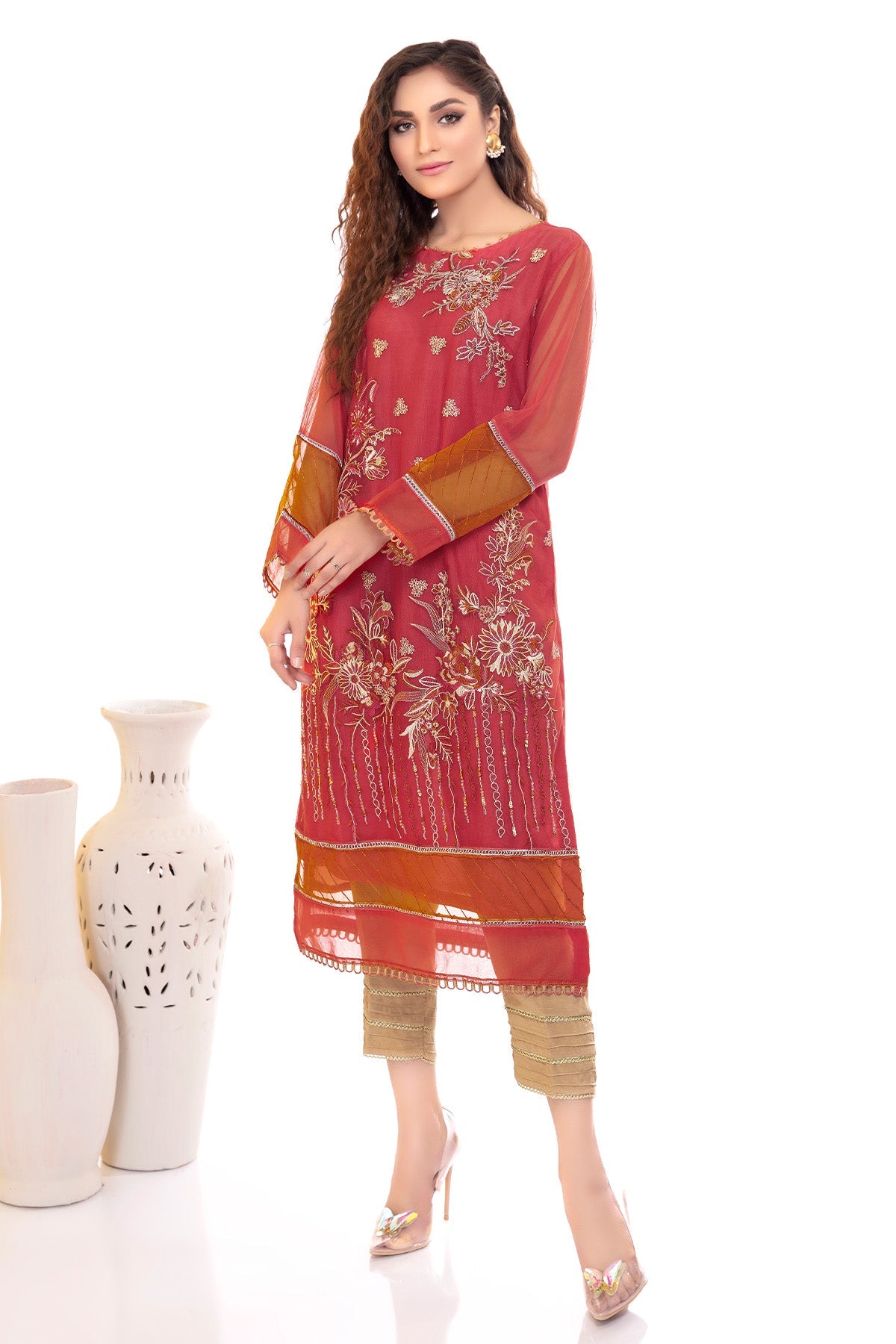 3034-TARA EMBROIDERED SILK NET STITCHED