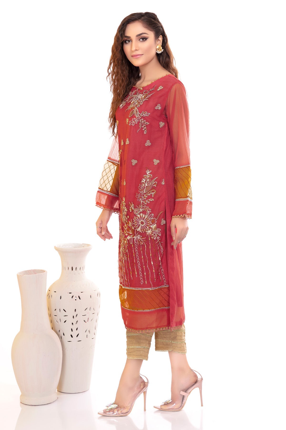 3034-TARA EMBROIDERED SILK NET STITCHED