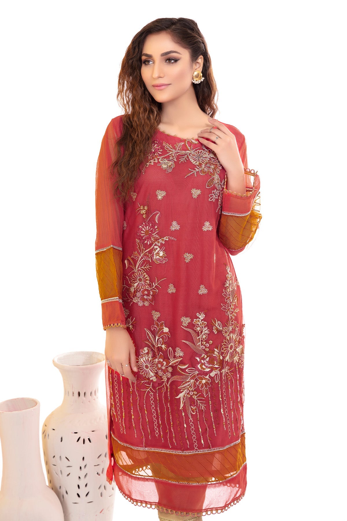 3034-TARA EMBROIDERED SILK NET STITCHED