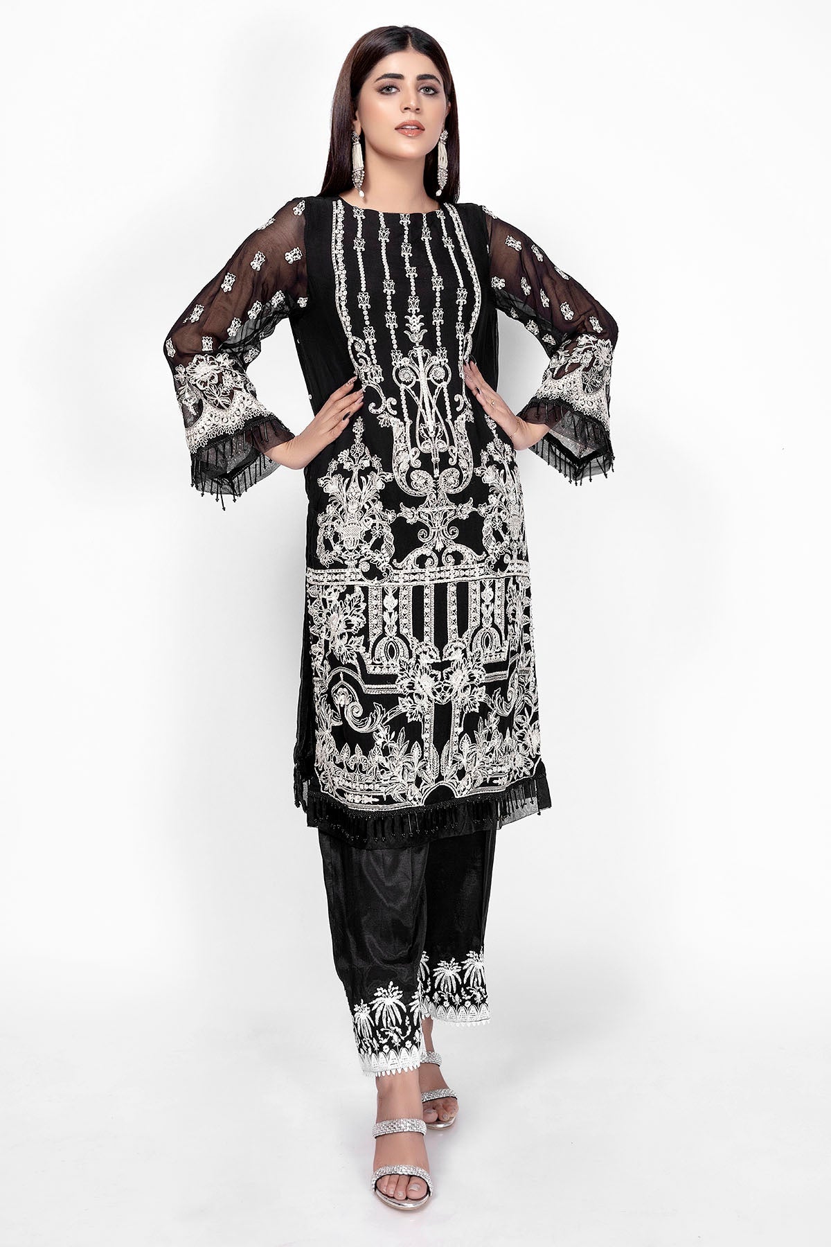 3039-BAREEZE EMBROIDERED CHIFFON STITCHED