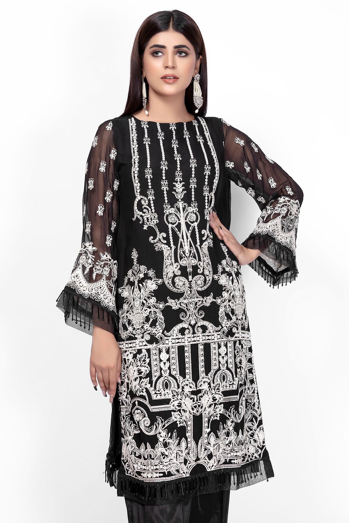 3039-BAREEZE EMBROIDERED CHIFFON STITCHED
