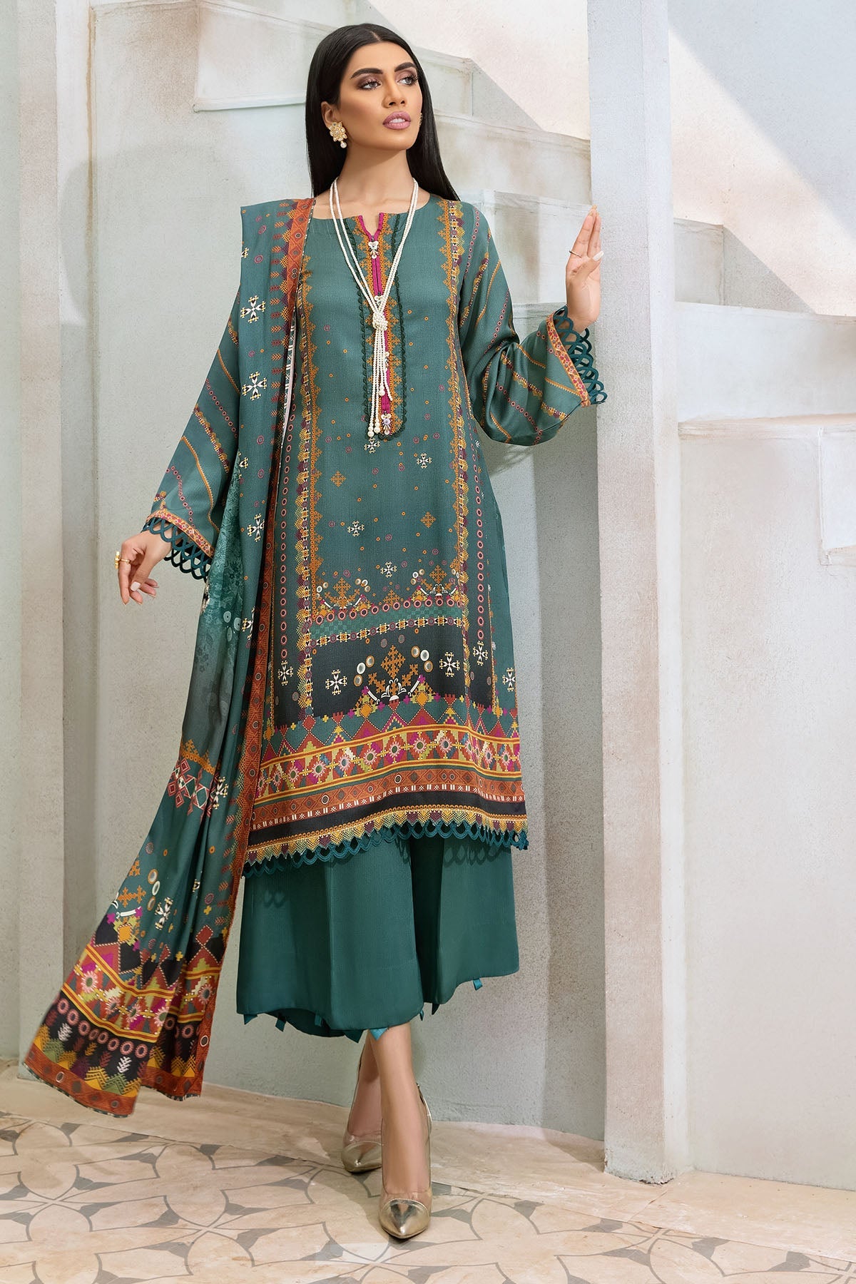 3121-TRADITUNAL-GREENS DIGITAL PRINTED COTAIL UNSTITCHED