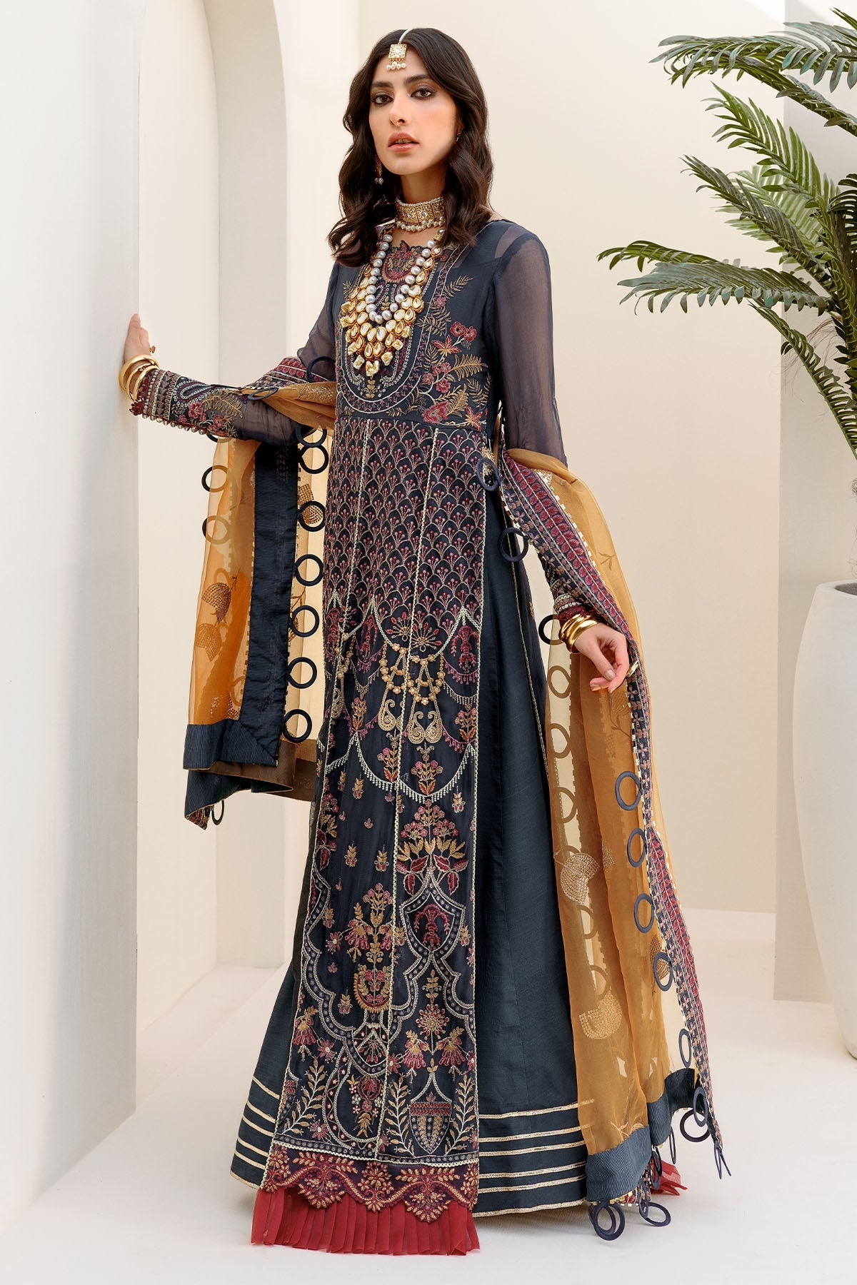 3187-RAZEL-BERRY EMBROIDERED BEMBERG CHIFFON UNSTITCHED
