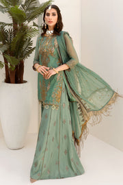 3188-MINT-HINT EMBROIDERED BEMBERG CHIFFON UNSTITCHED