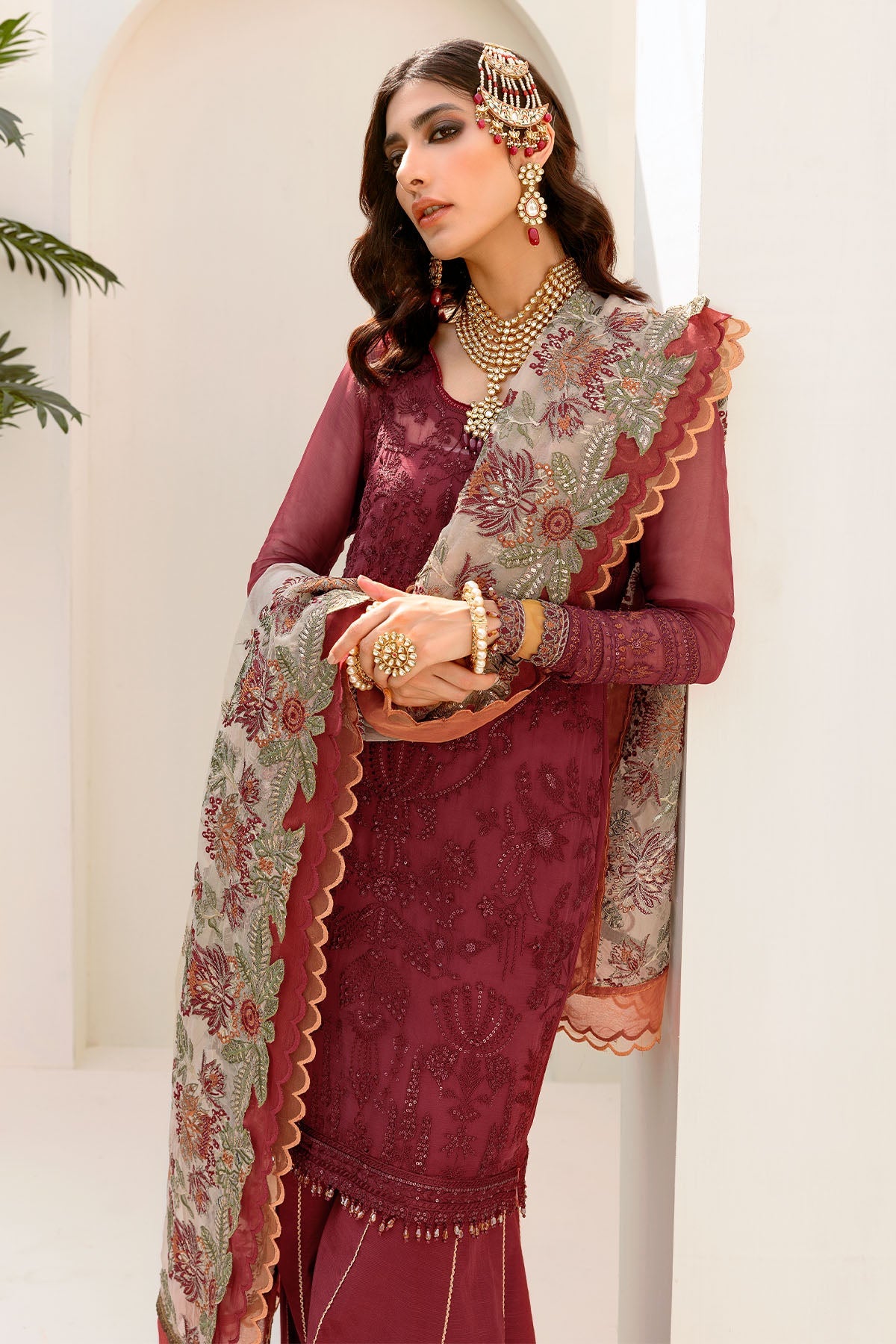 3189-CHERRY-ROSE EMBROIDERED BEMBERG CHIFFON UNSTITCHED