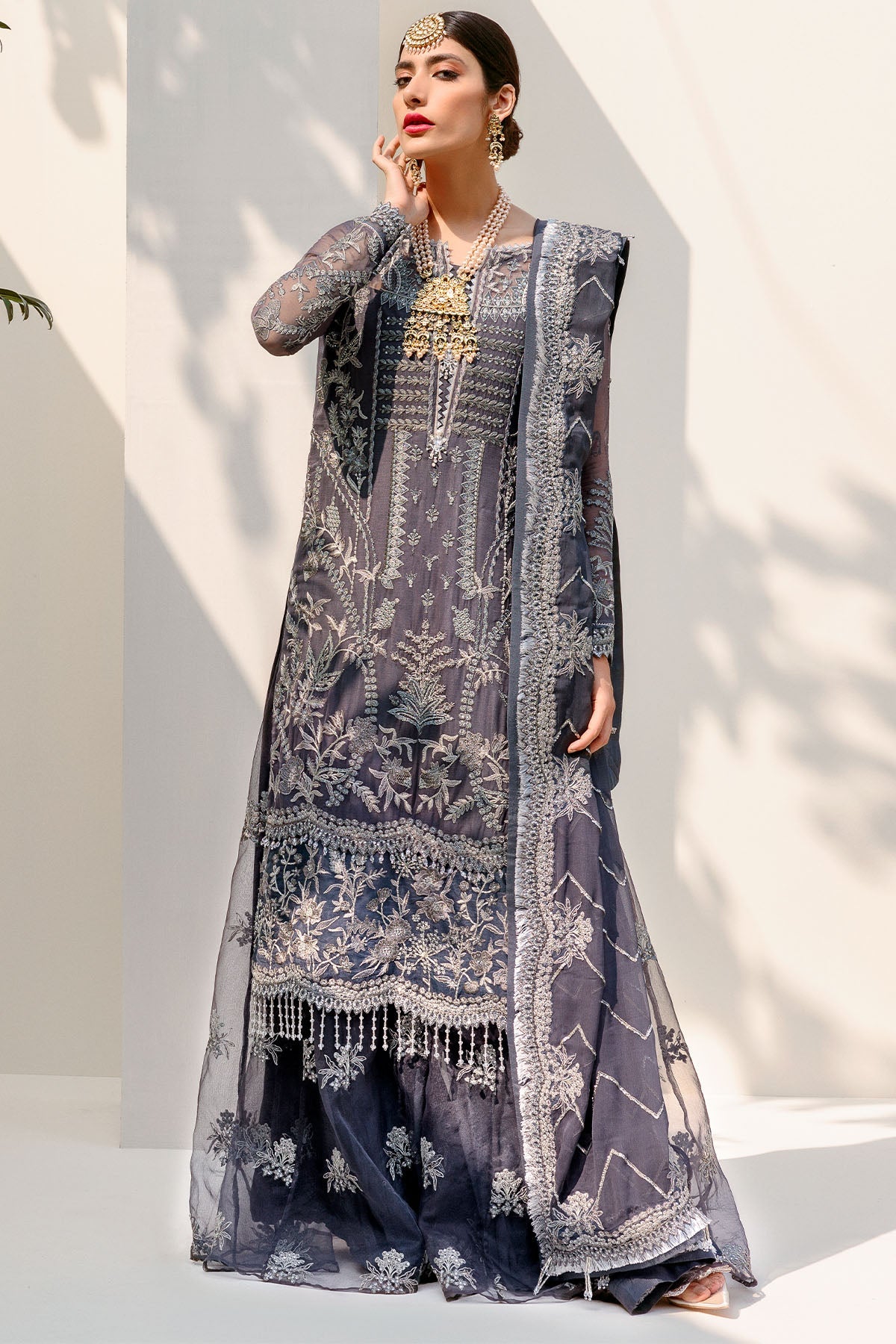 3190-CRYSTAL-GREY EMBROIDERED BEMBERG CHIFFON UNSTITCHED