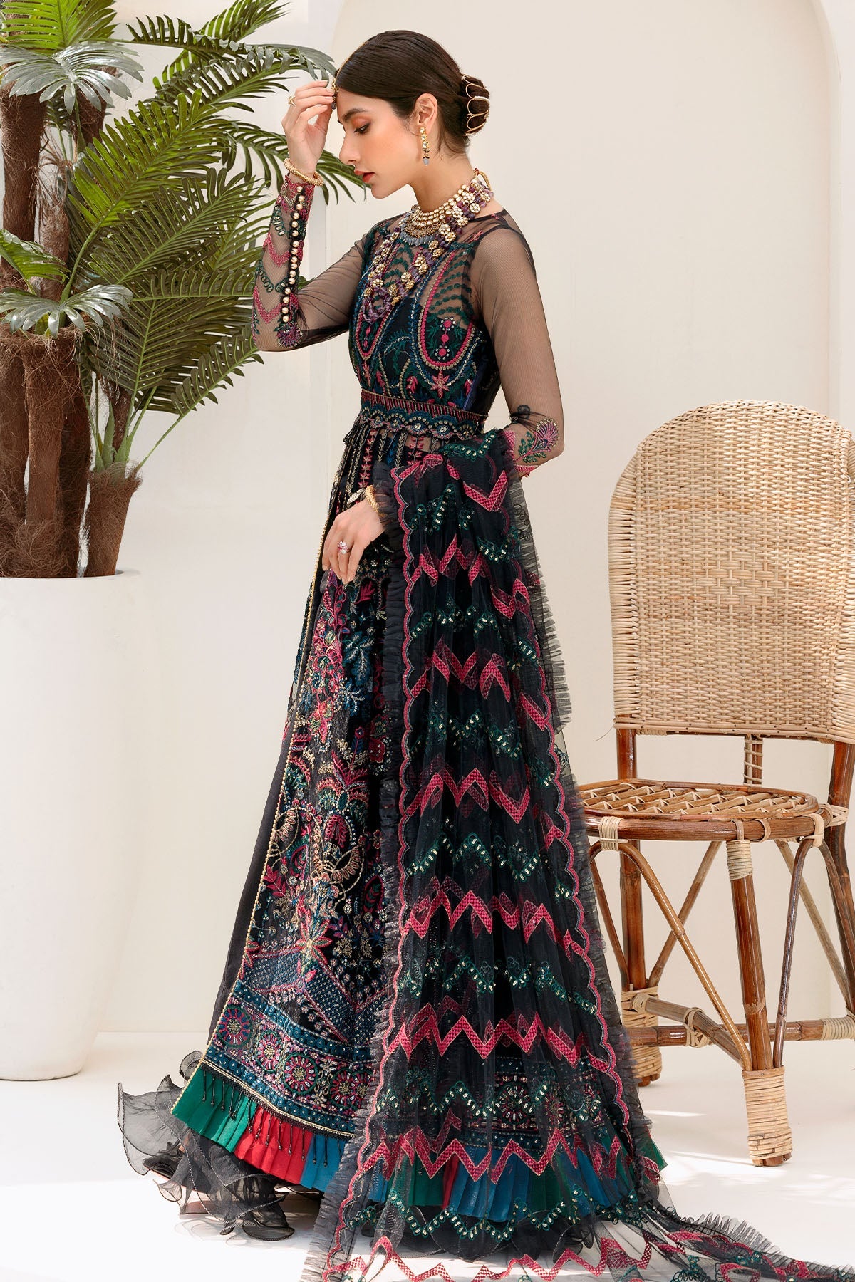 3191-BLACK-GALAXY EMBROIDERED SILK NET UNSTITCHED
