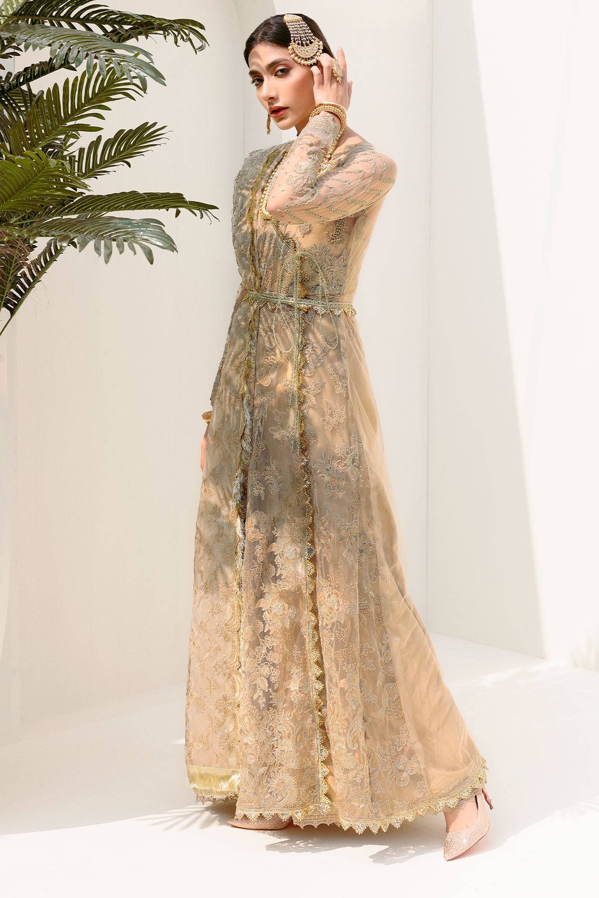 3192-SOFT-GOLD EMBROIDERED SILK NET UNSTITCHED