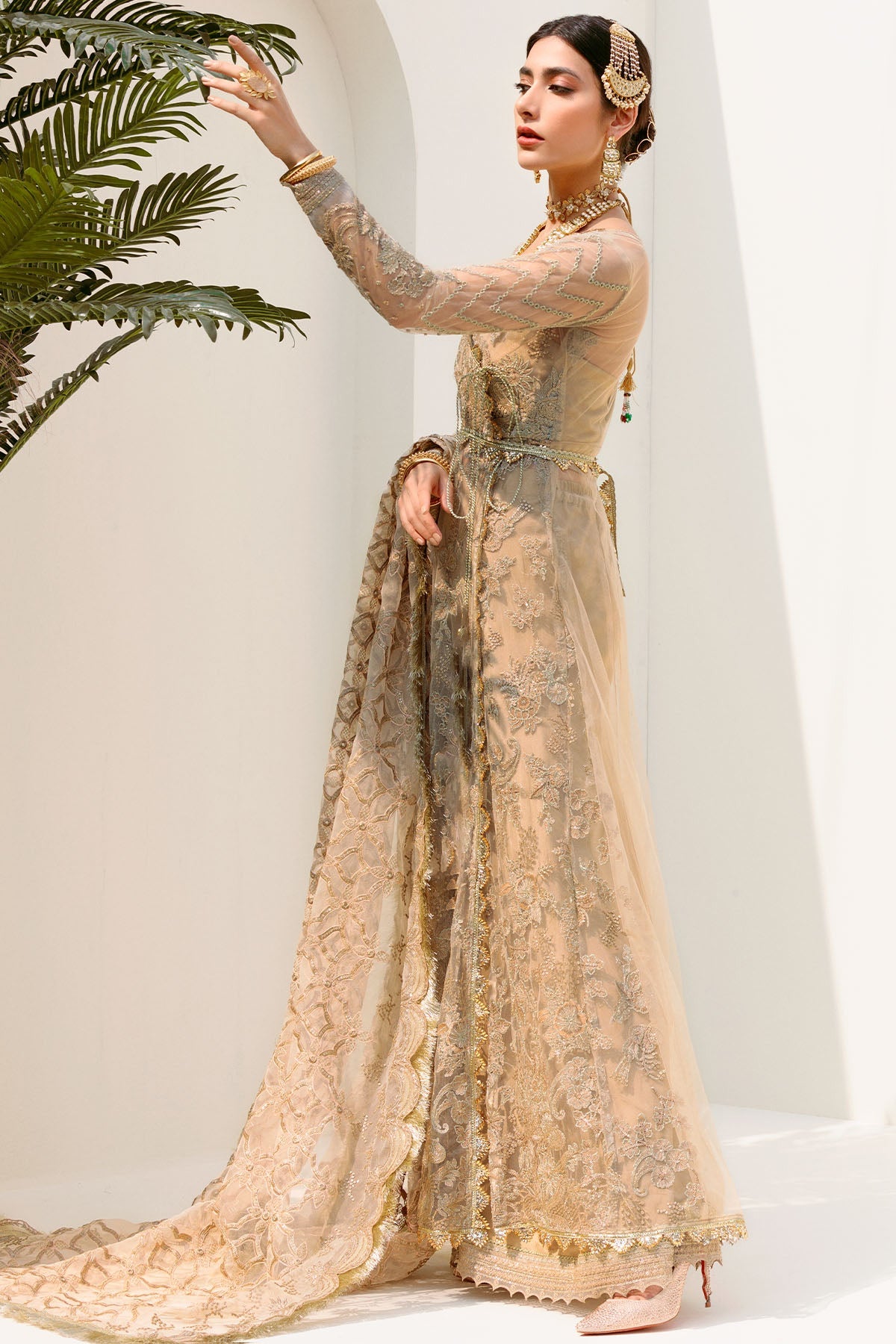 3192-SOFT-GOLD EMBROIDERED SILK NET UNSTITCHED
