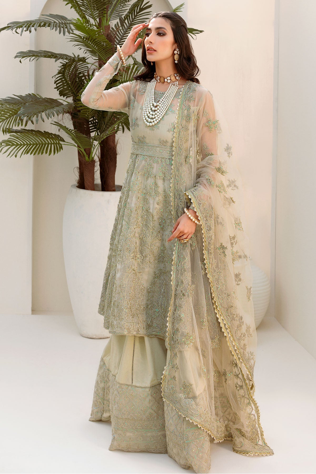 3193-MOON-SHINE EMBROIDERED ORGANZA UNSTITCHED