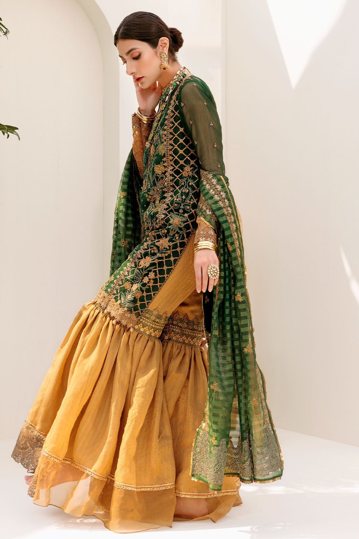 3194-GARDEN-GREEN EMBROIDERED BEMBERG CHIFFON UNSTITCHED