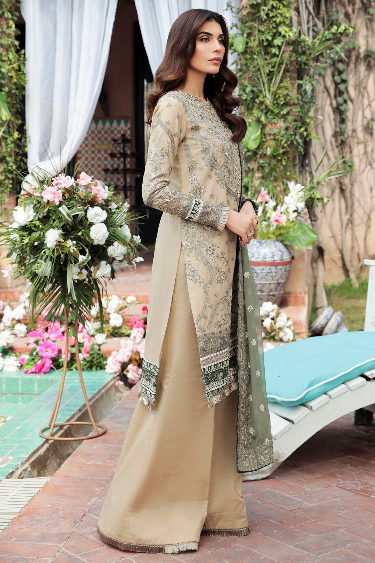 3199-SAND-TAUPE EMBROIDERED LAWN STITCHED