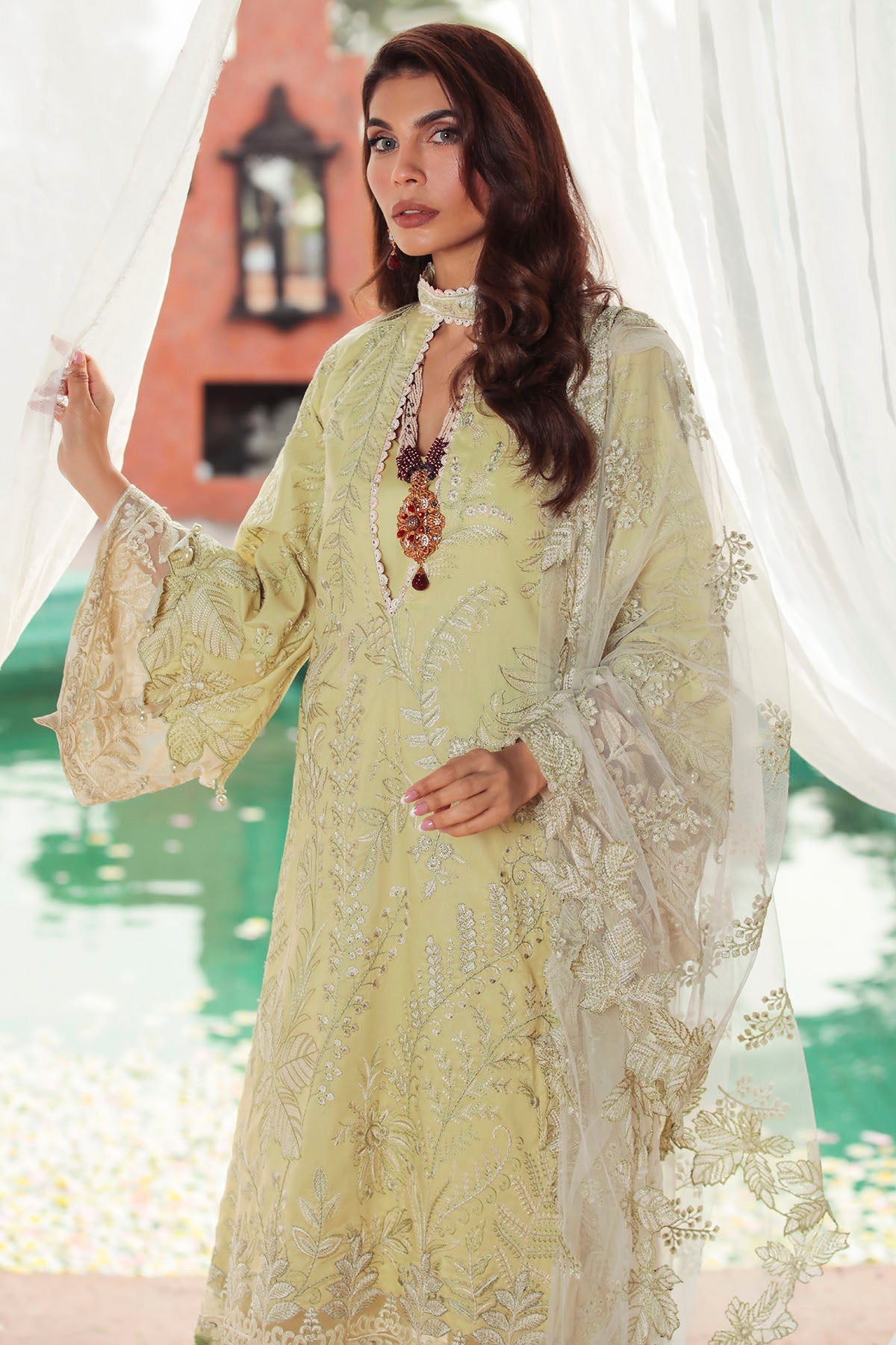 3205-LIME-STONE EMBROIDERED LAWN STITCHED