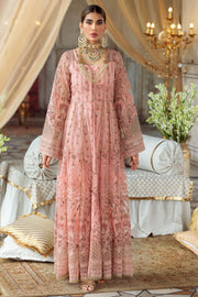 3222-PEACH EMBROIDERED SILK NET FABRIC