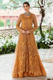 3349-MUSTARD EMBROIDERED SILK NET FABRIC