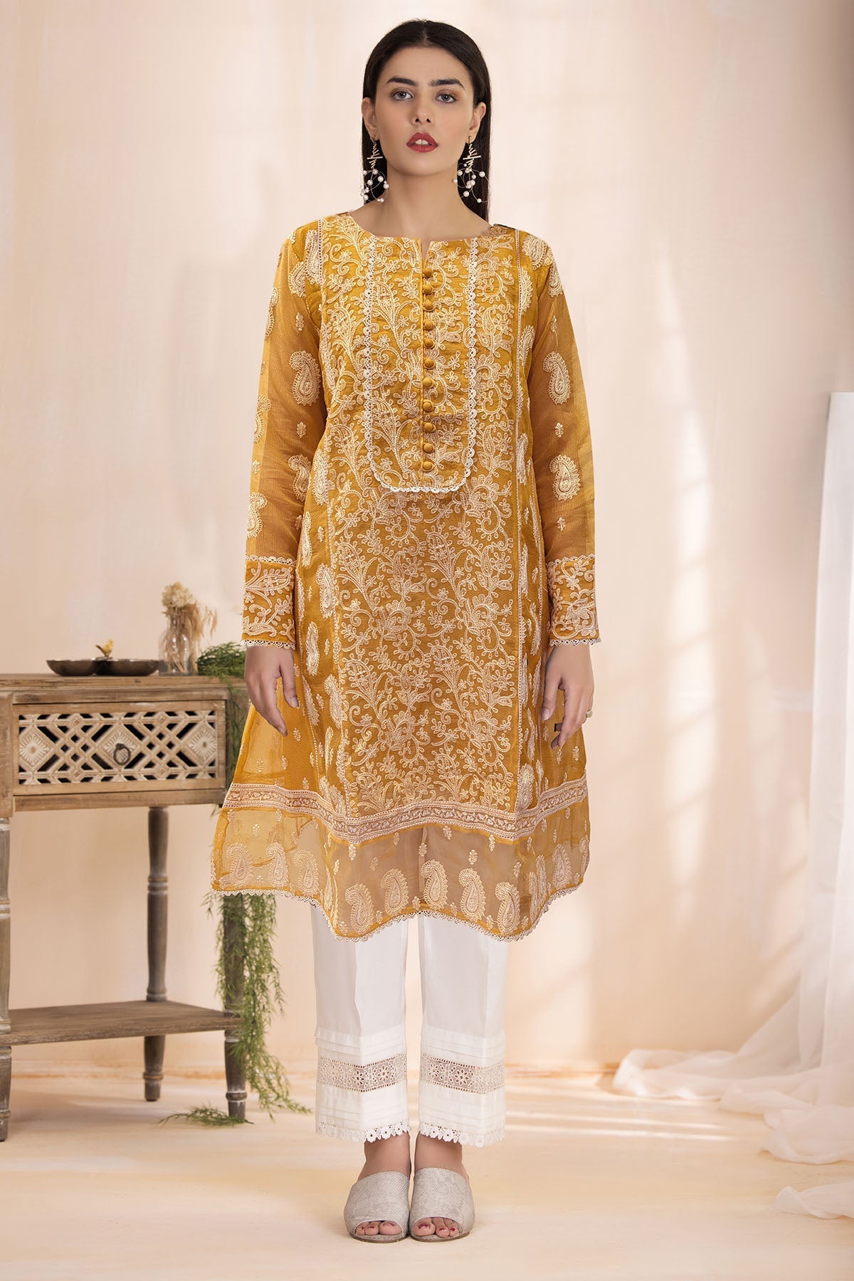 3375-PARNA EMBROIDERED SILK NET STITCHED
