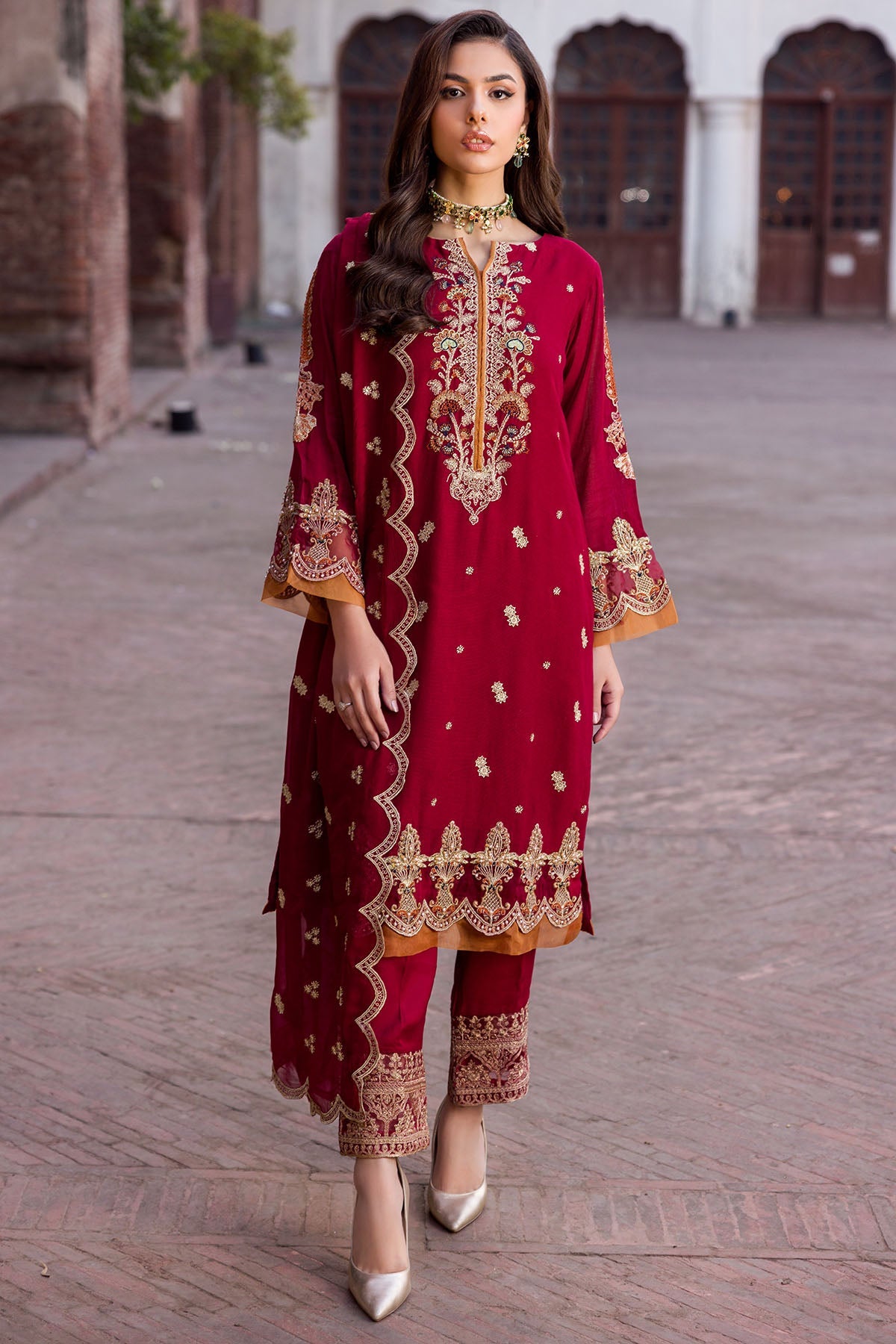 3377-ETHNIC EMBROIDERED COTTON NET STITCHED