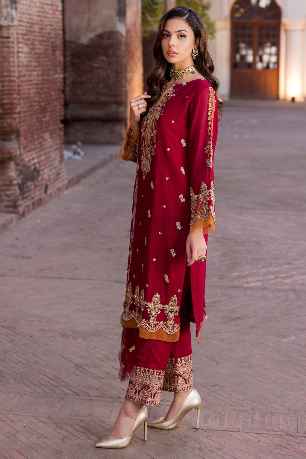 3377-ETHNIC EMBROIDERED COTTON NET STITCHED
