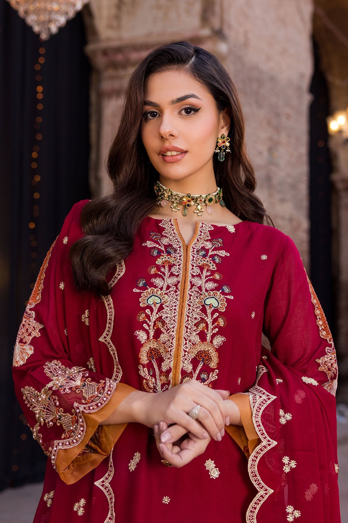 3377-ETHNIC EMBROIDERED COTTON NET STITCHED