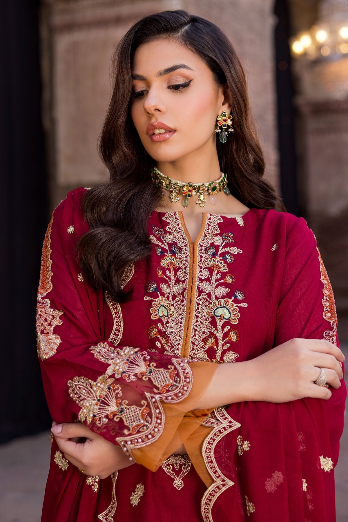 3377-ETHNIC EMBROIDERED COTTON NET STITCHED