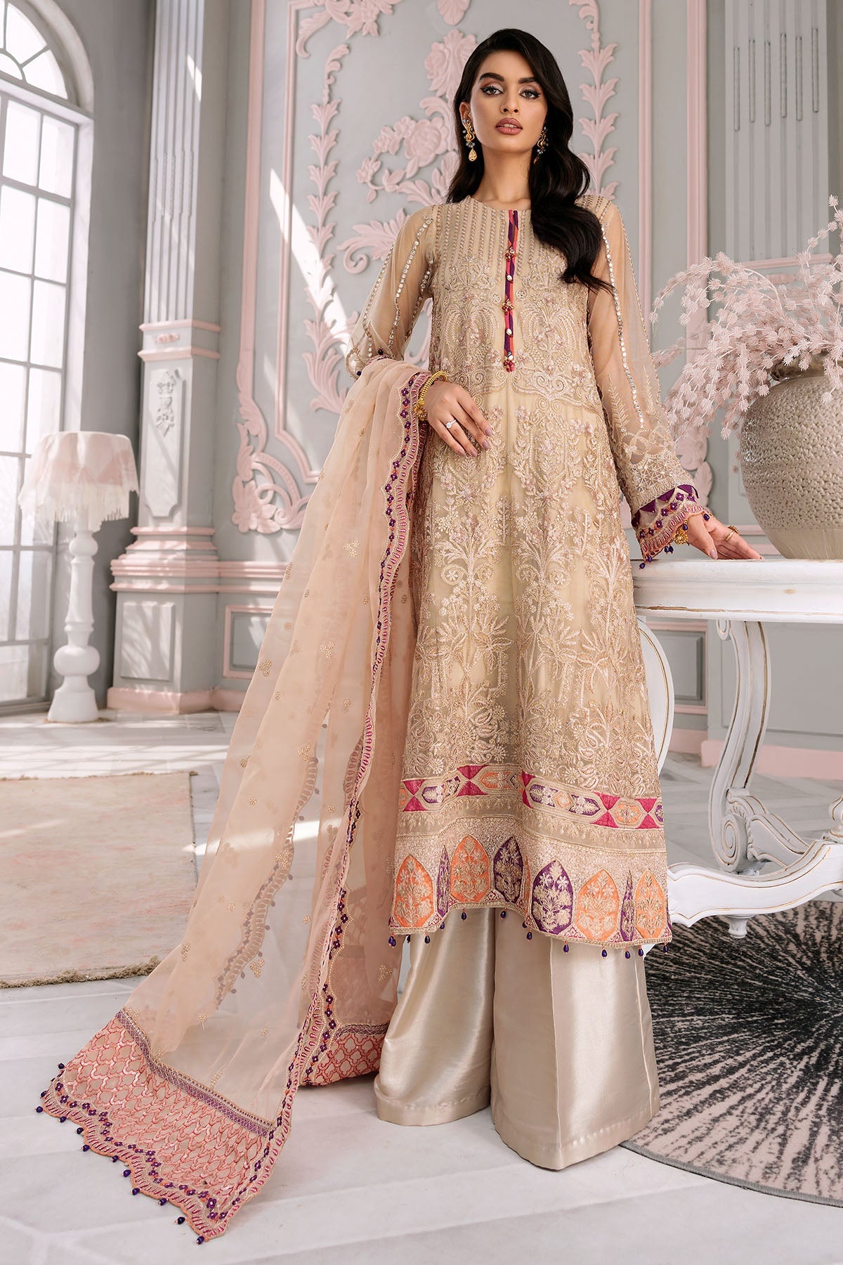 3391-LENTERNITE EMBROIDERED SILK NET UNSTITCHED