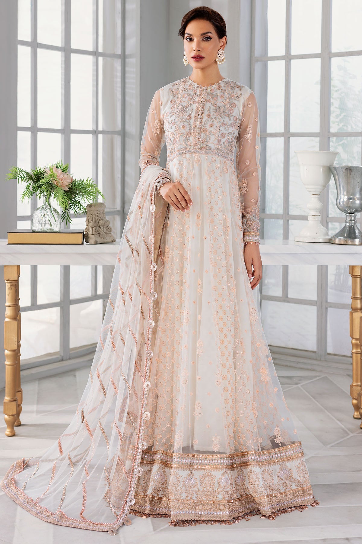 3393-FREESIA EMBROIDERED SILK NET UNSTITCHED