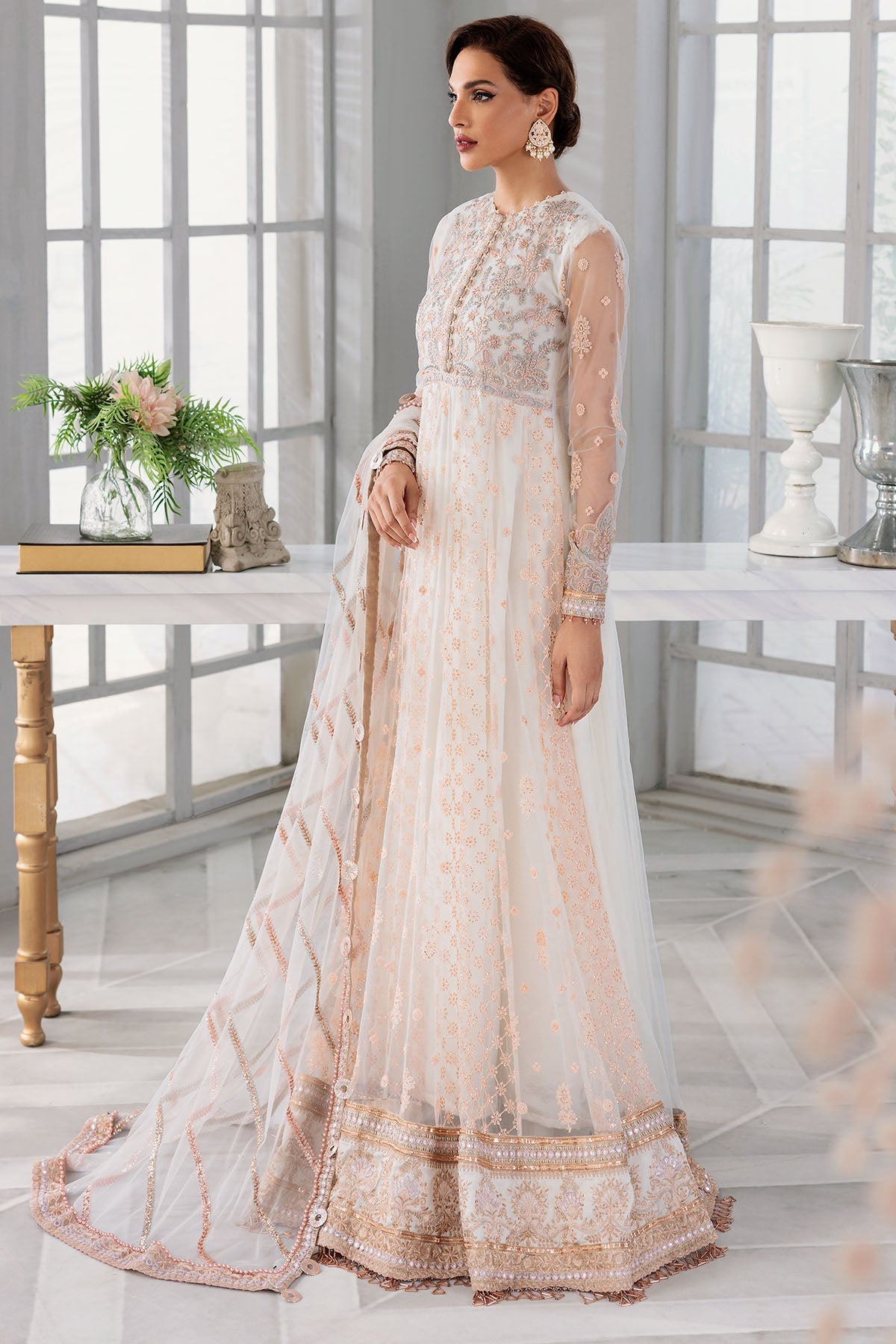 3393-FREESIA EMBROIDERED SILK NET UNSTITCHED