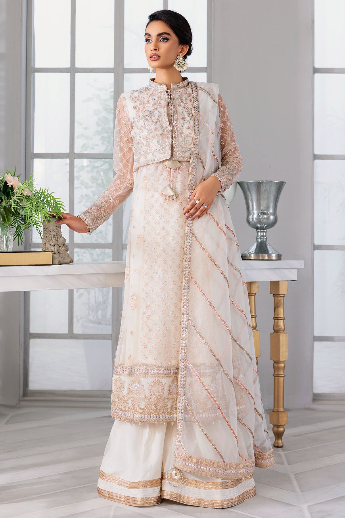 3393-FREESIA EMBROIDERED SILK NET UNSTITCHED
