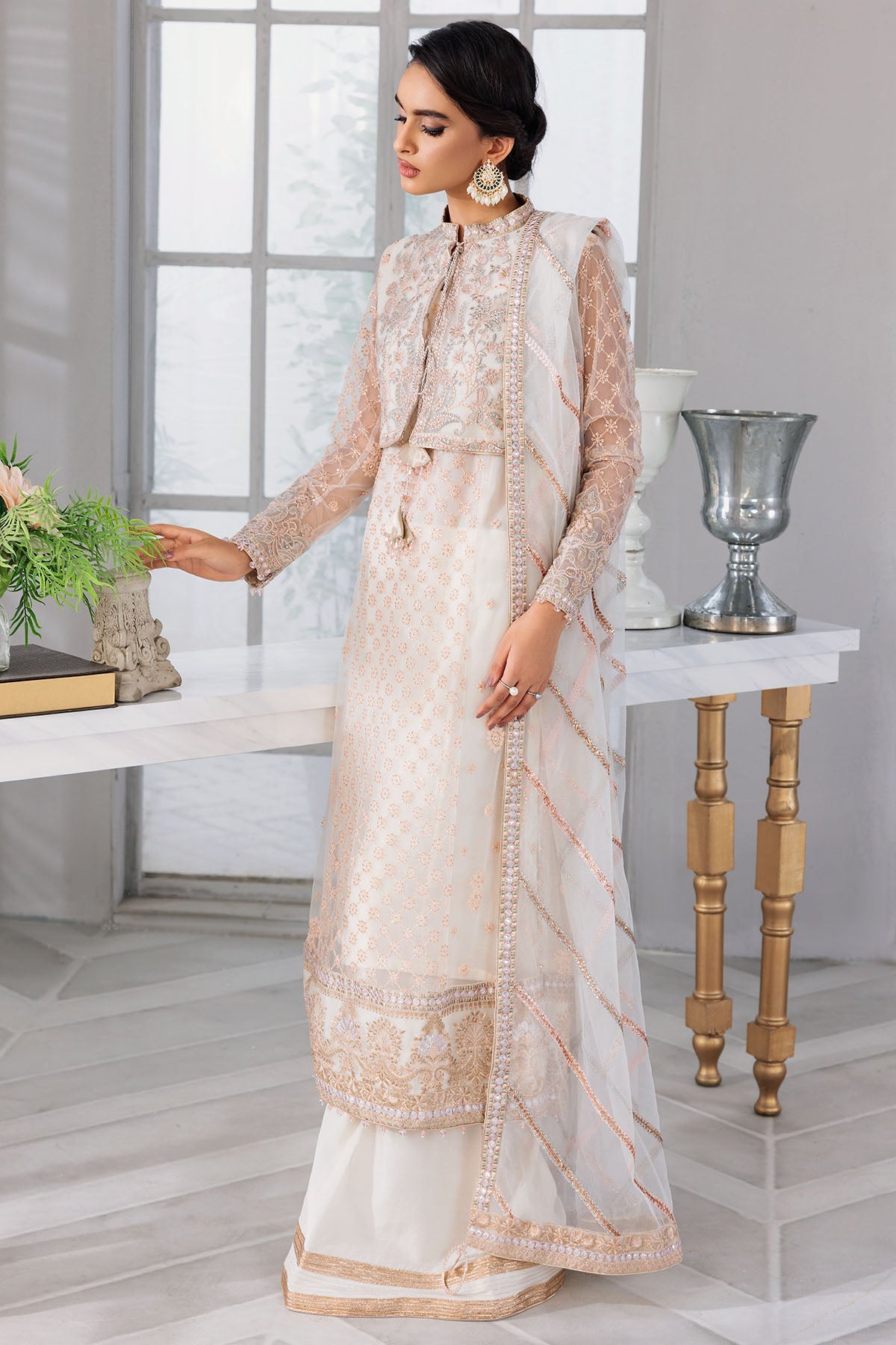 3393-FREESIA EMBROIDERED SILK NET UNSTITCHED