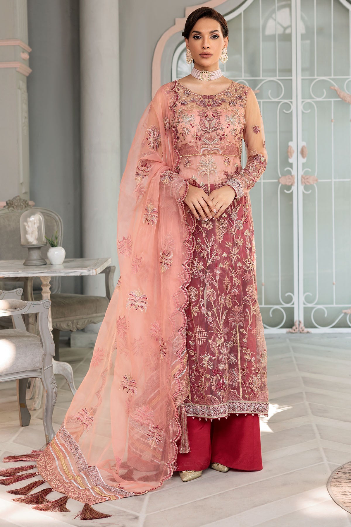3394-JODHPUR EMBROIDERED SILK NET UNSTITCHED