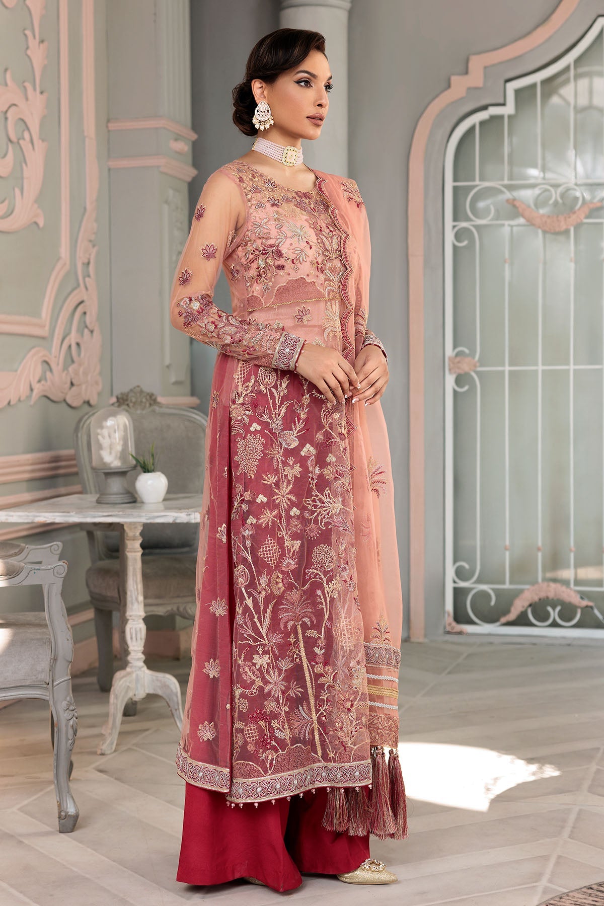3394-JODHPUR EMBROIDERED SILK NET UNSTITCHED
