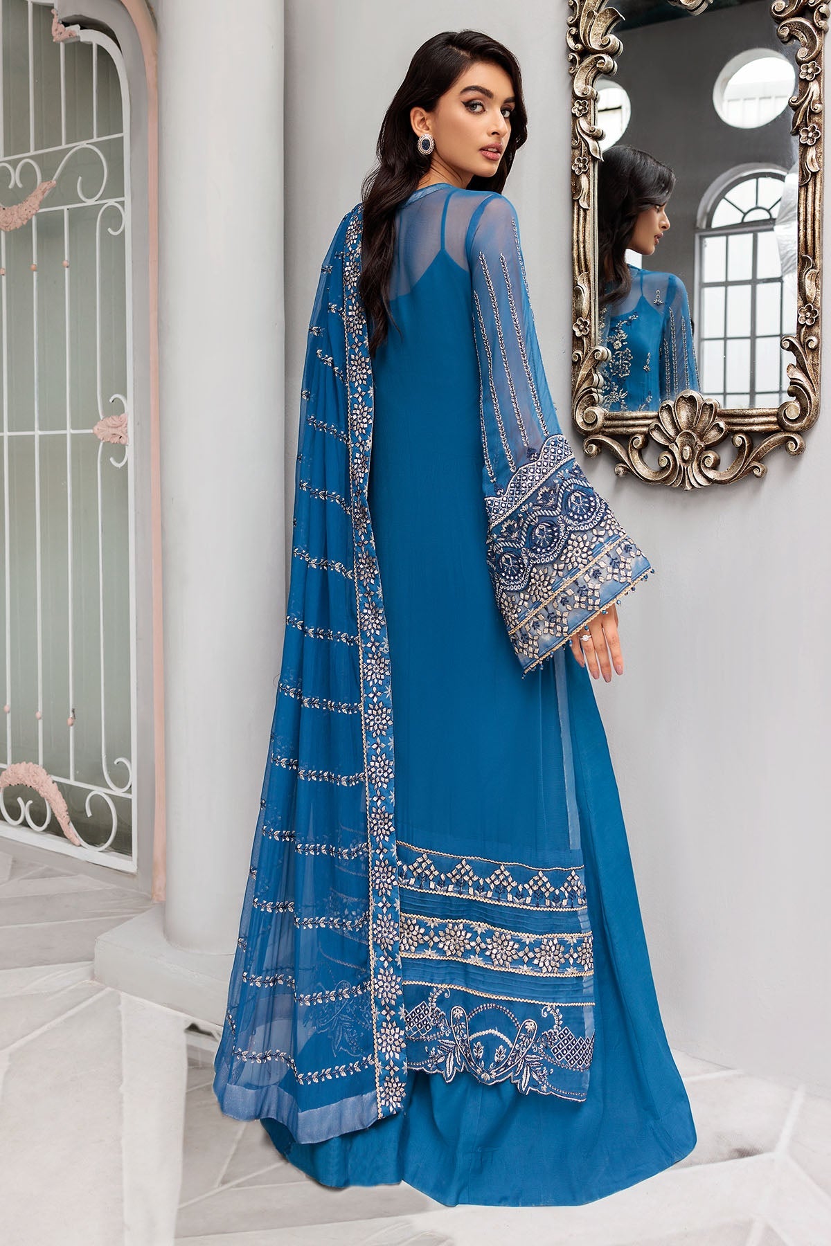 3395-AMARANTHE EMBROIDERED BEMBERG CHIFFON STITCHED