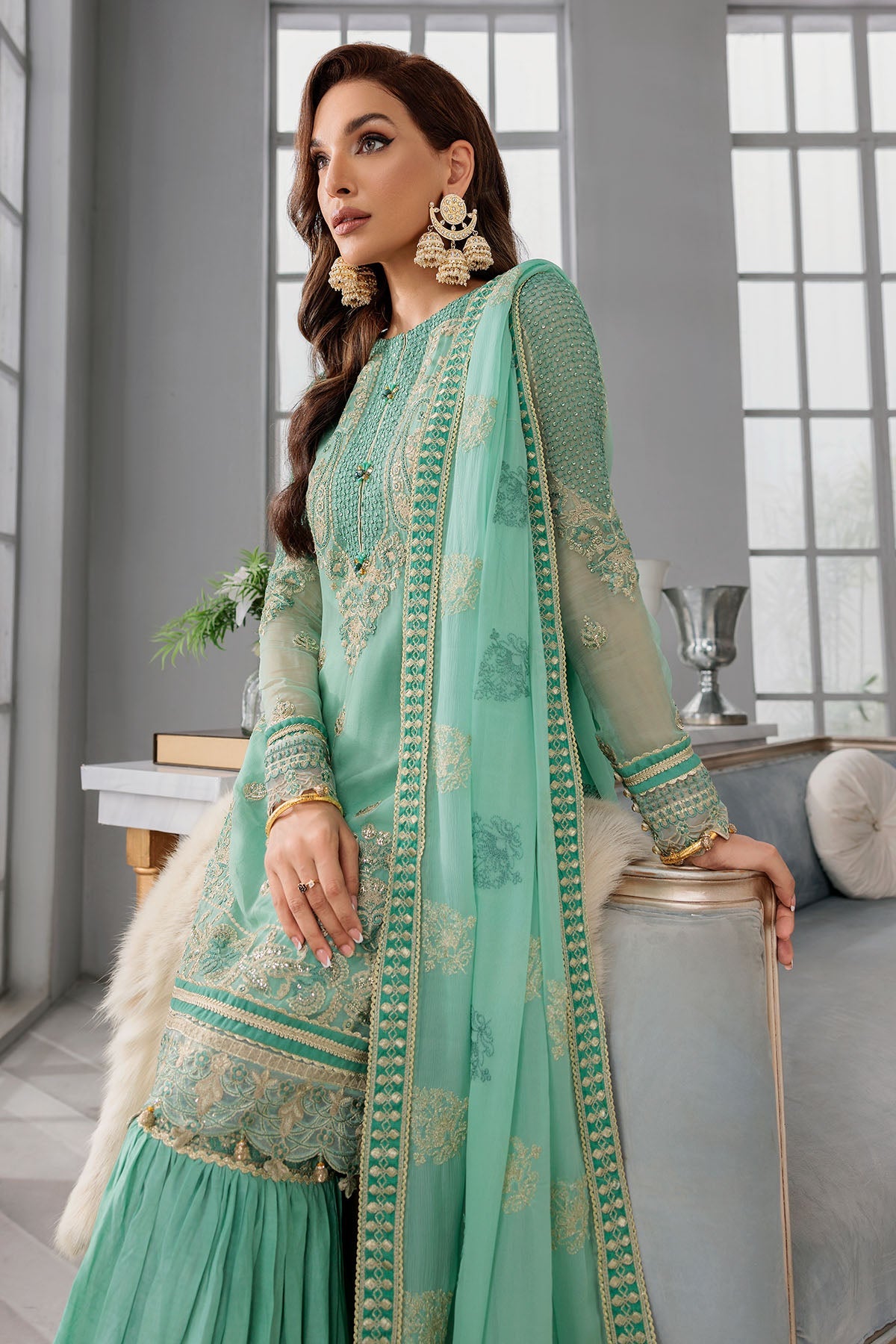 3396-SIRENE EMBROIDERED BEMBERG CHIFFON UNSTITCHED