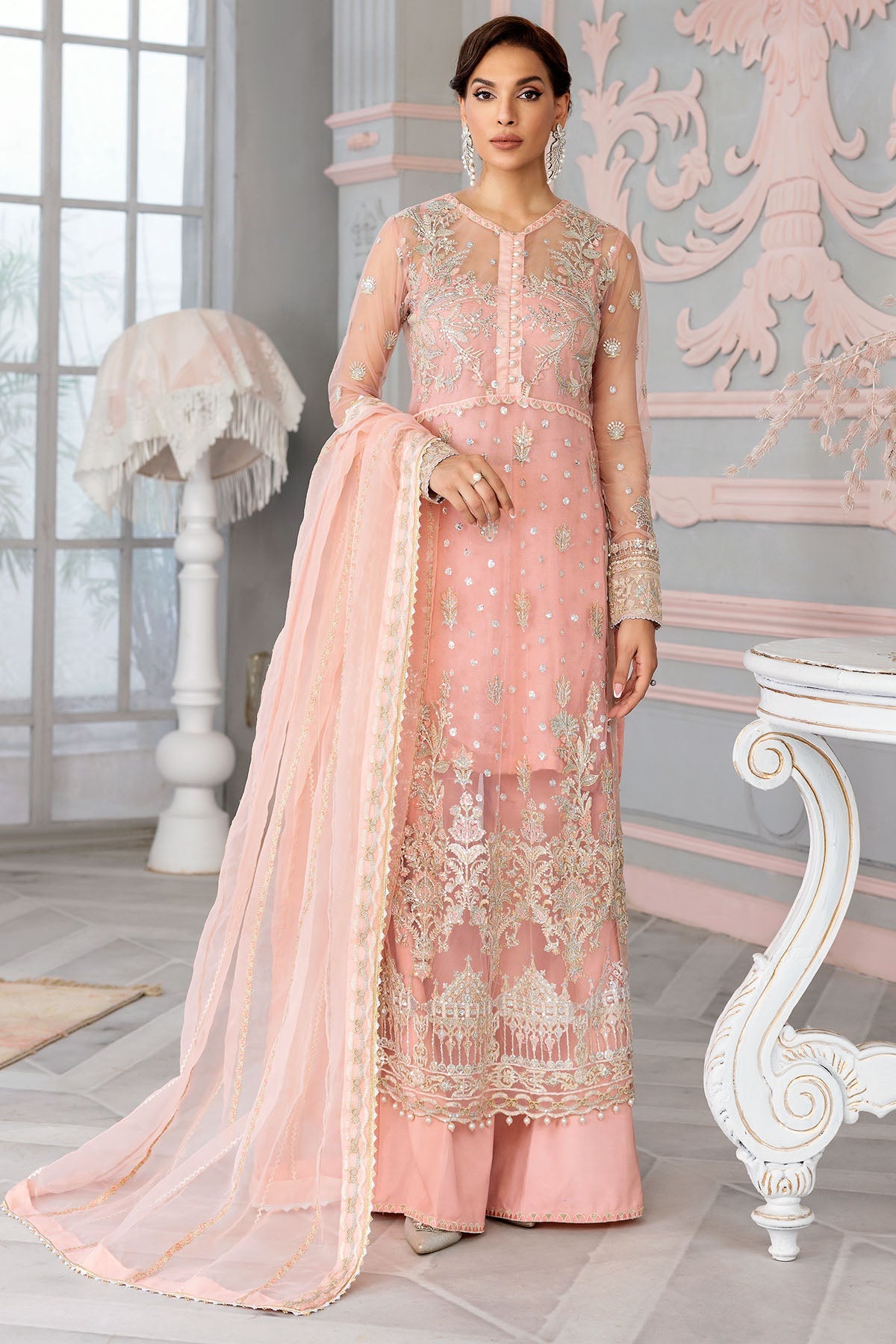 3399-IRIS EMBROIDERED SILK NET UNSTITCHED