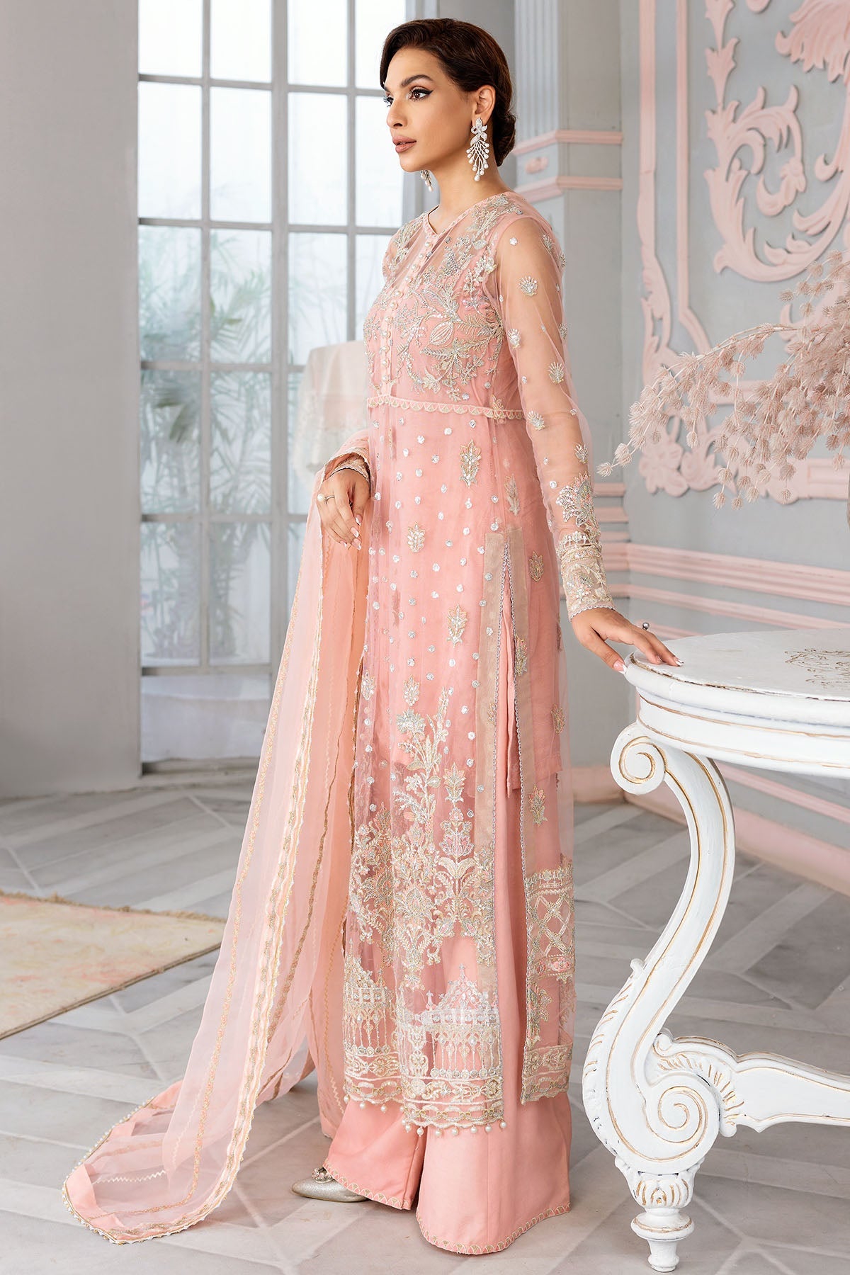 3399-IRIS EMBROIDERED SILK NET UNSTITCHED