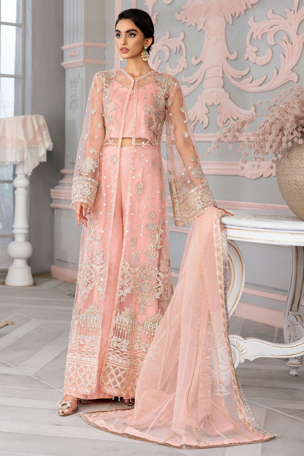 3399-IRIS EMBROIDERED SILK NET UNSTITCHED