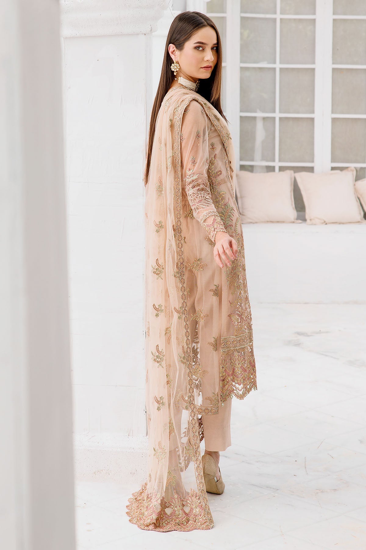 3458-ORCHID EMBROIDERED SILK NET UNSTITCHED