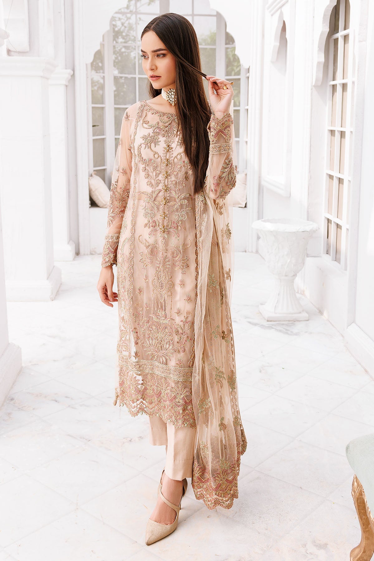 3458-ORCHID EMBROIDERED SILK NET UNSTITCHED