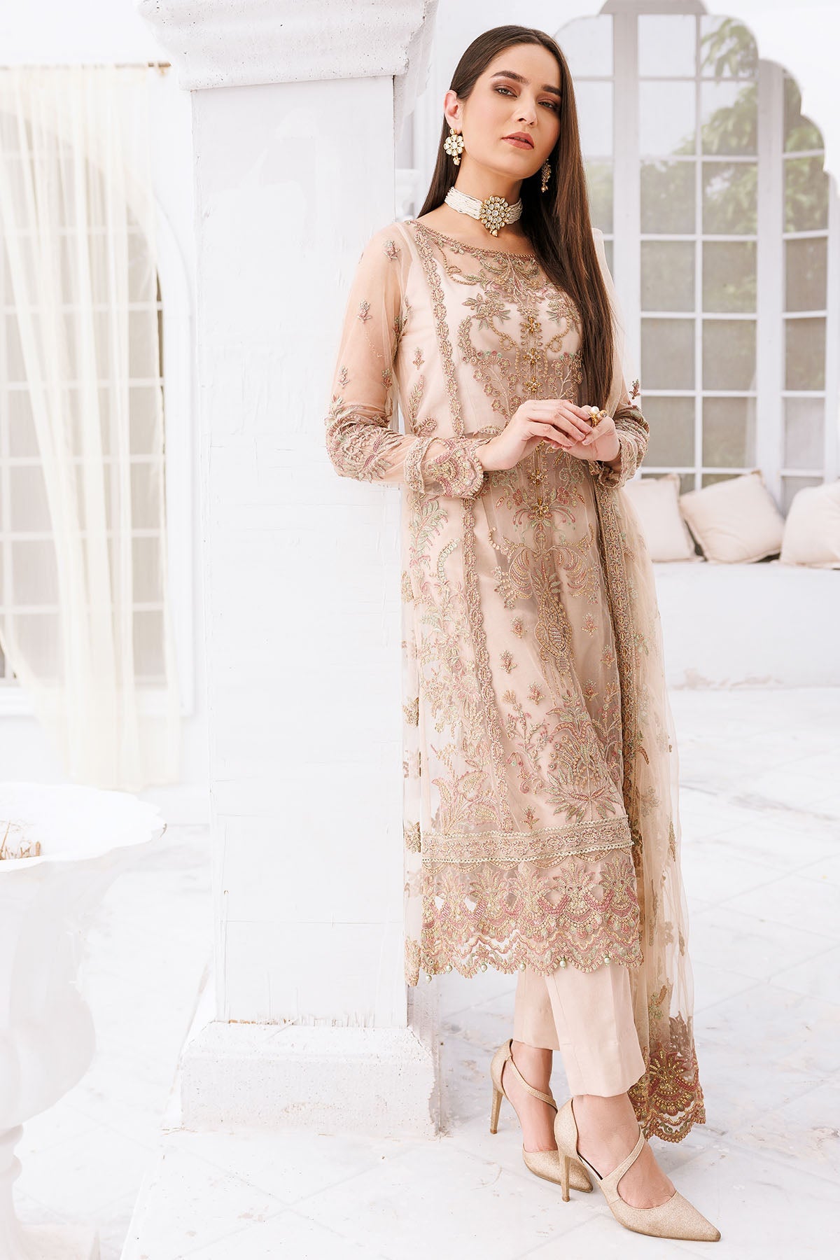 3458-ORCHID EMBROIDERED SILK NET UNSTITCHED